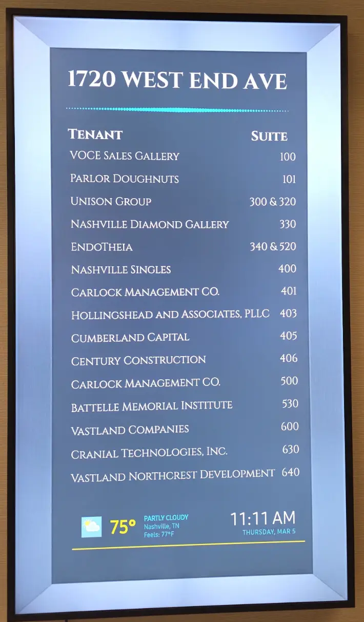 Vastland Nashville Directory Sign